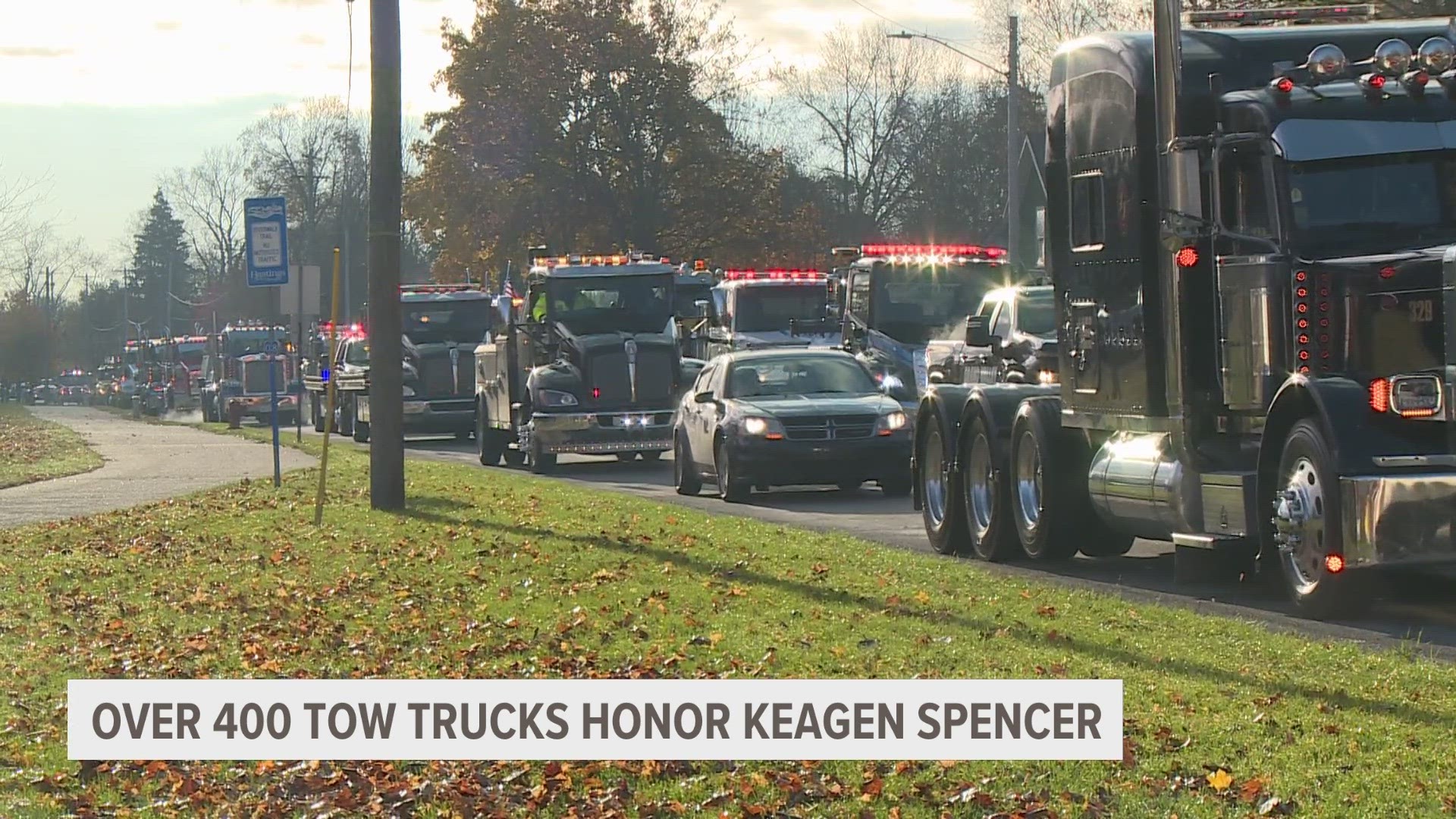 Tow trucks from across the nation gathered in a procession to pay their respects to Spencer and emphasize the importance of safe driving around tow truck drivers.